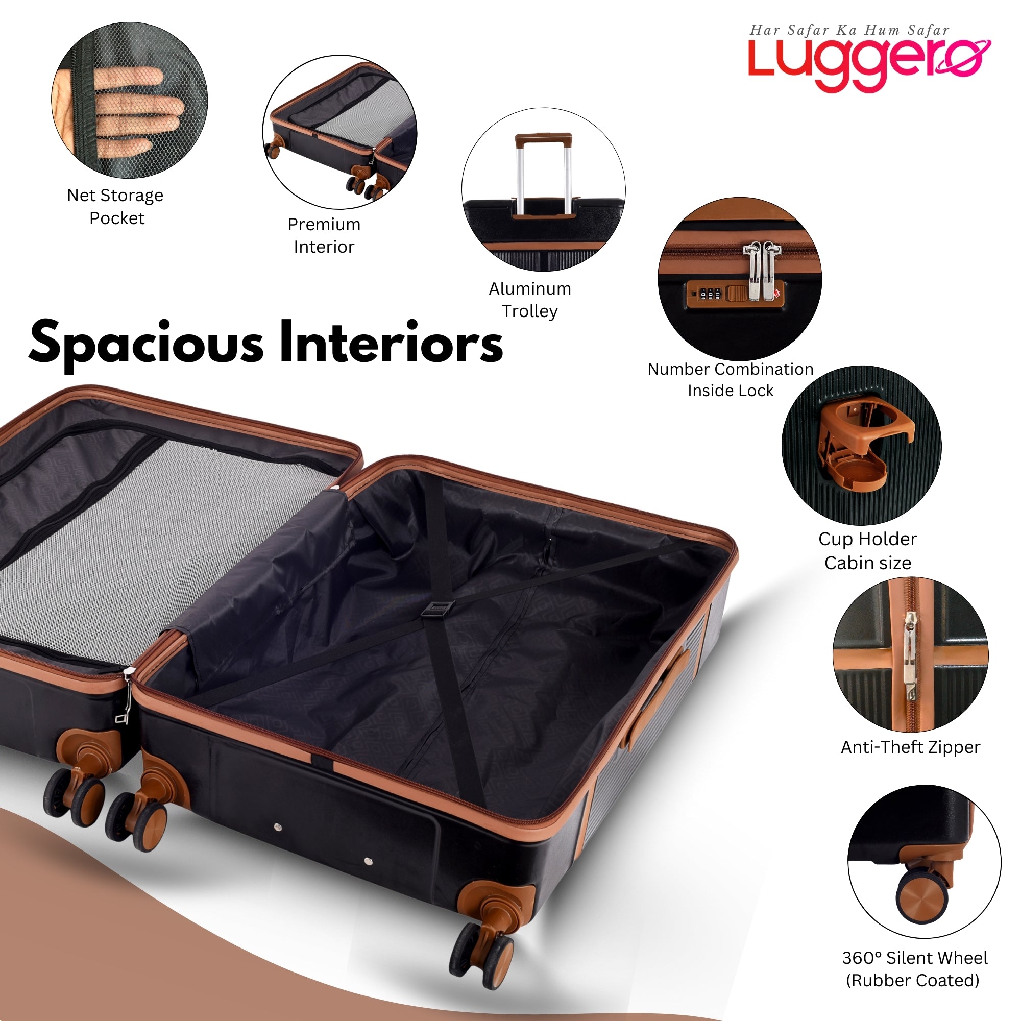 MYKONOS BLACK Light Weight & Durable Polycarbonate Hard Luggage