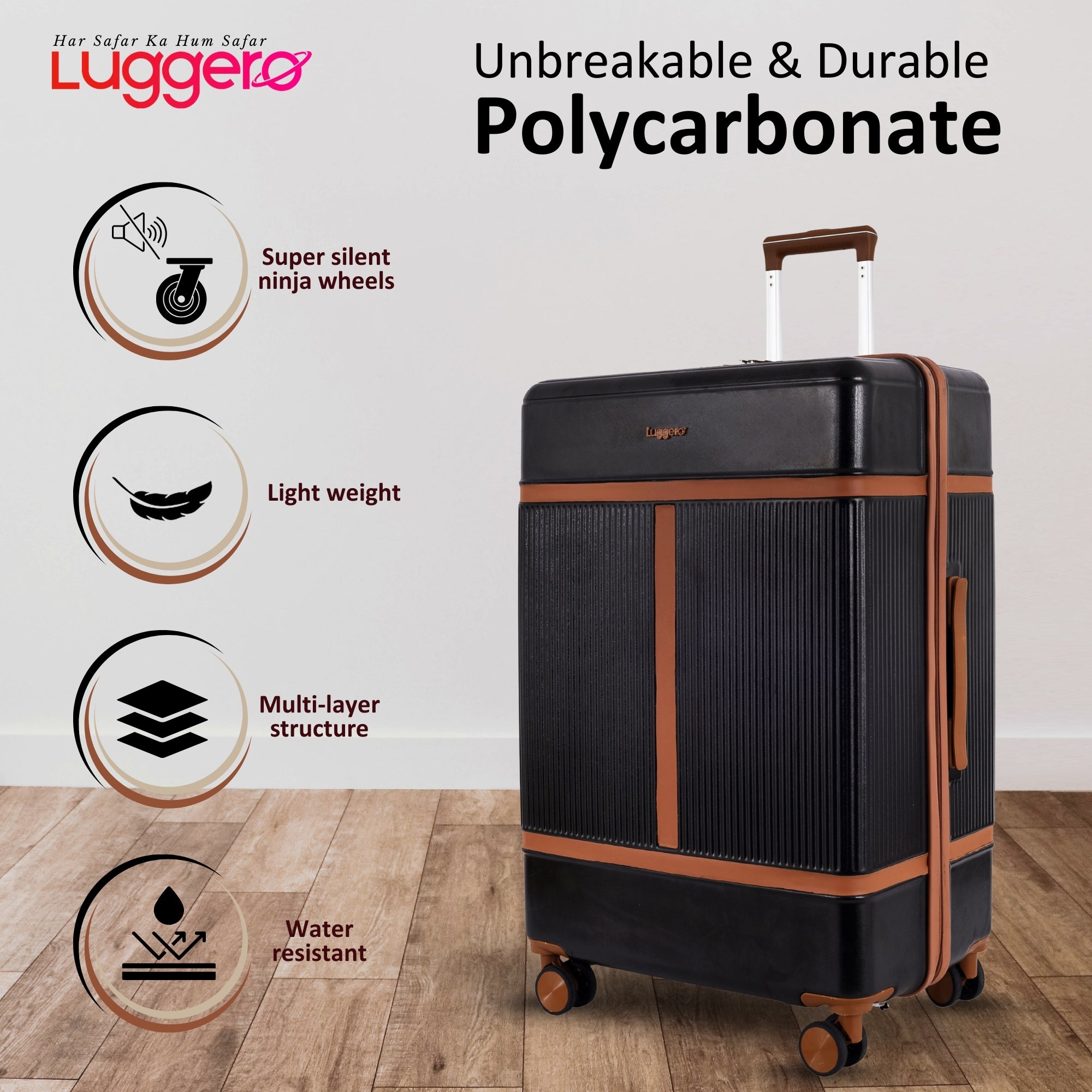 MYKONOS BLACK Light Weight & Durable Polycarbonate Hard Luggage