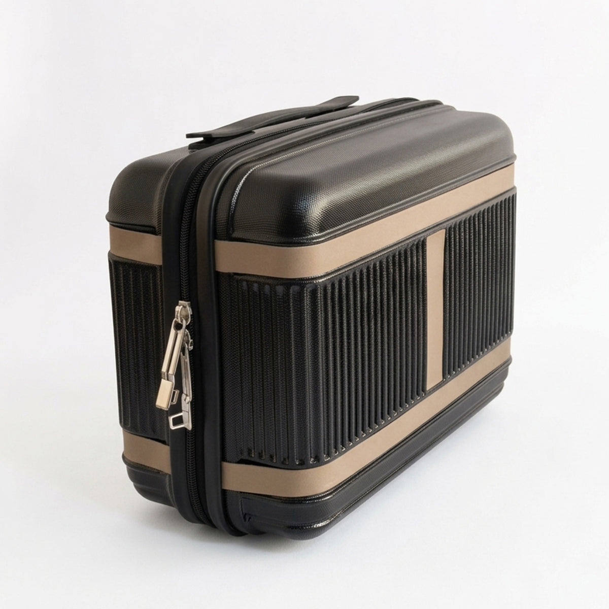 Mykonos vanity polycarbonate trolley bag in black, 14 inch — front three-quarter view
