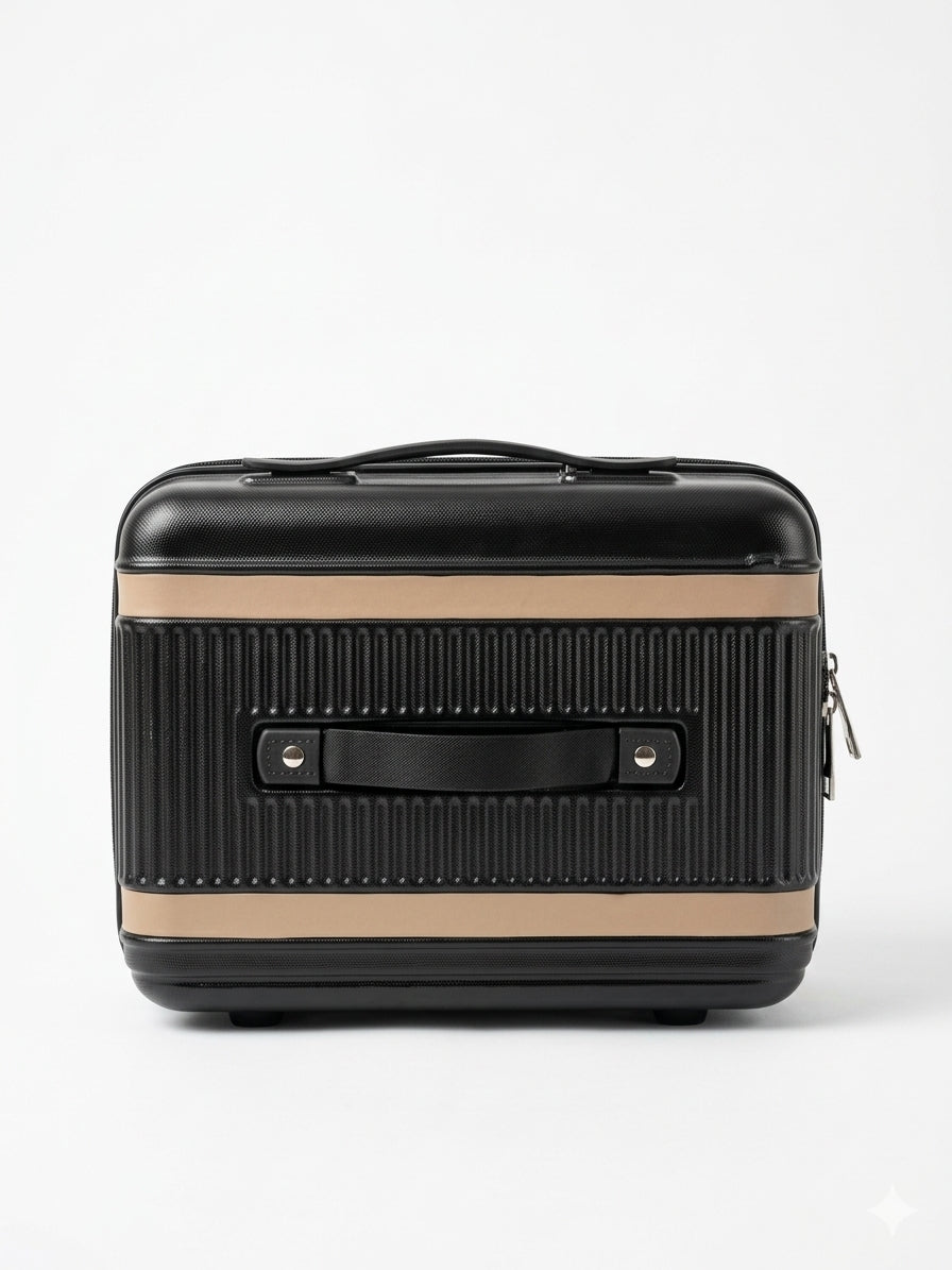 Mykonos black 14 inch trolley bag, front view with combination lock
