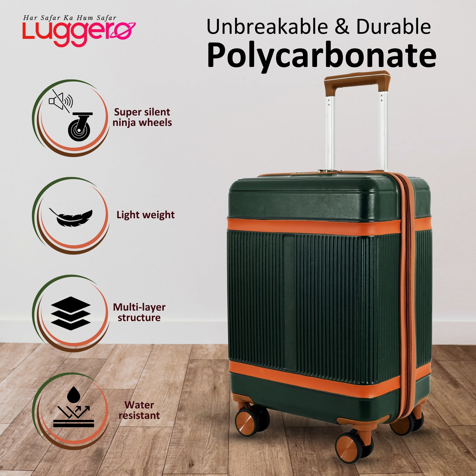 MYKONOS GREEN Light Weight & Durable Polycarbonate Hard Luggage