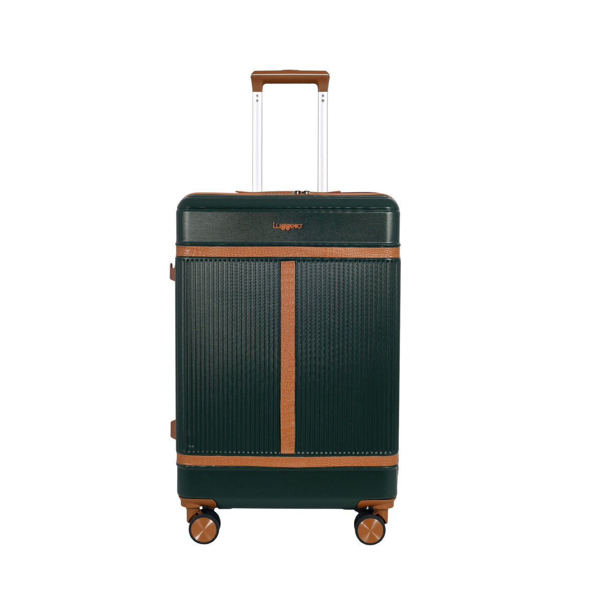 Mykonos green 24 inch trolley bag, front view with combination lock
