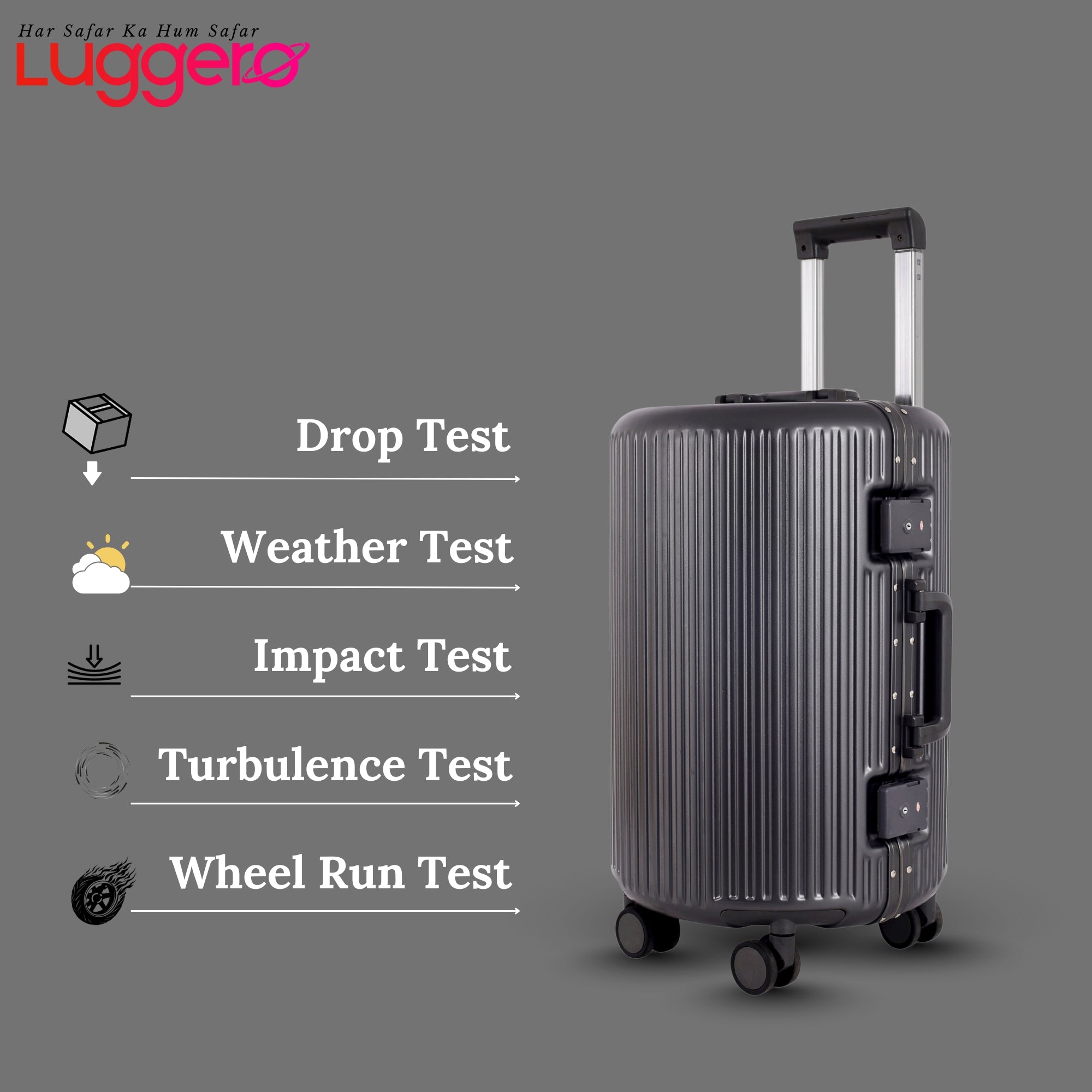 KYOTO DARK GREY Light Weight & Durable Polycarbonate Hard Luggage