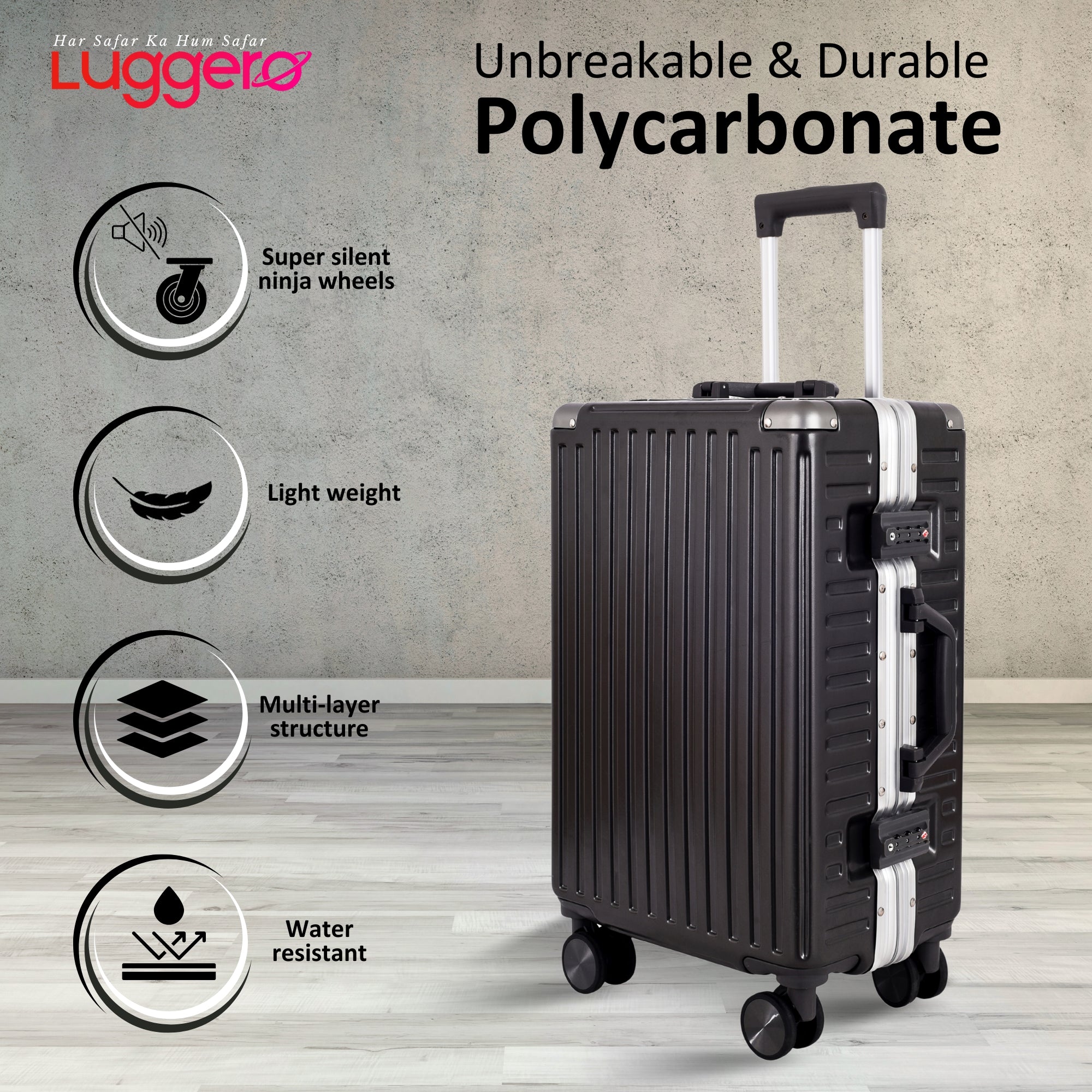 MONACO GREY Light Weight & Durable Polycarbonate Hard Luggage