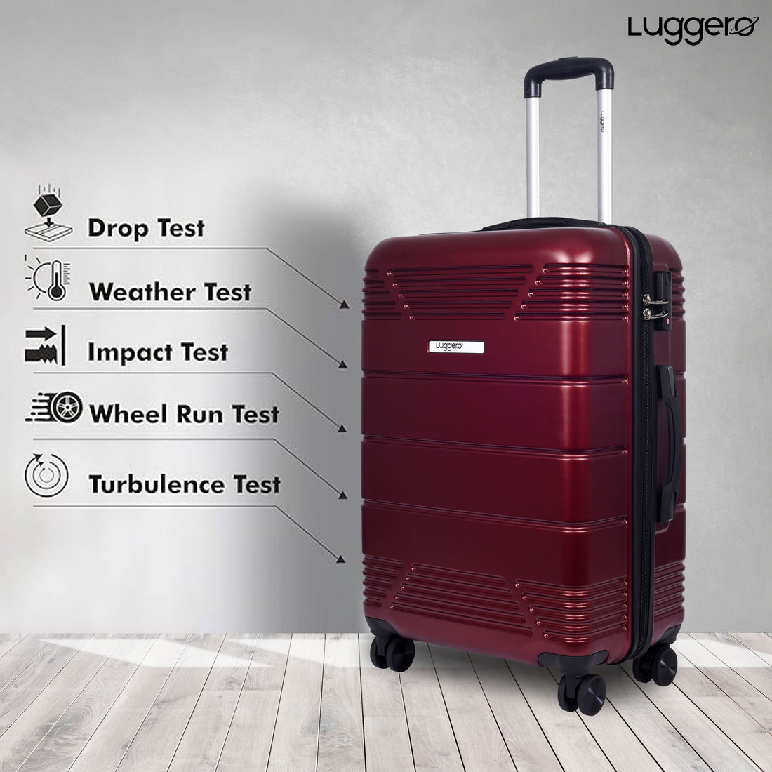 Luggero Star Solid Light weight Luggage Deep Red-L+M