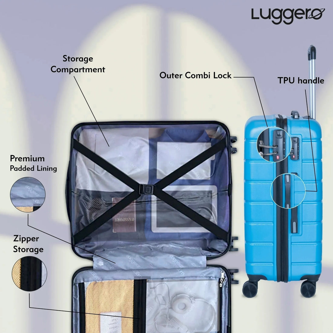 Luggero Eternal Solid Light weight Luggage Sky Blue