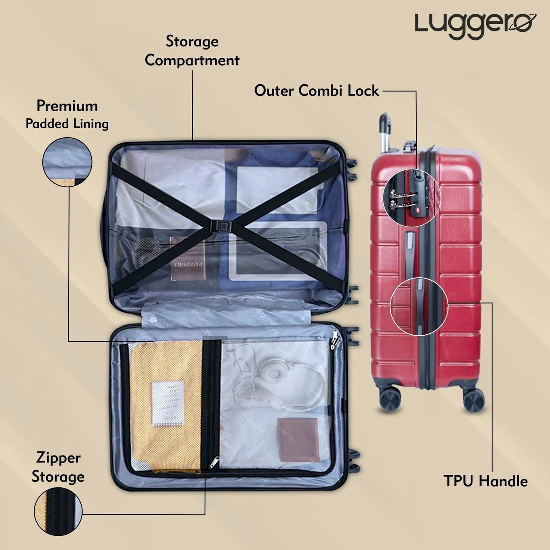 Luggero Eternal Solid Light weight Luggage Chilli Red