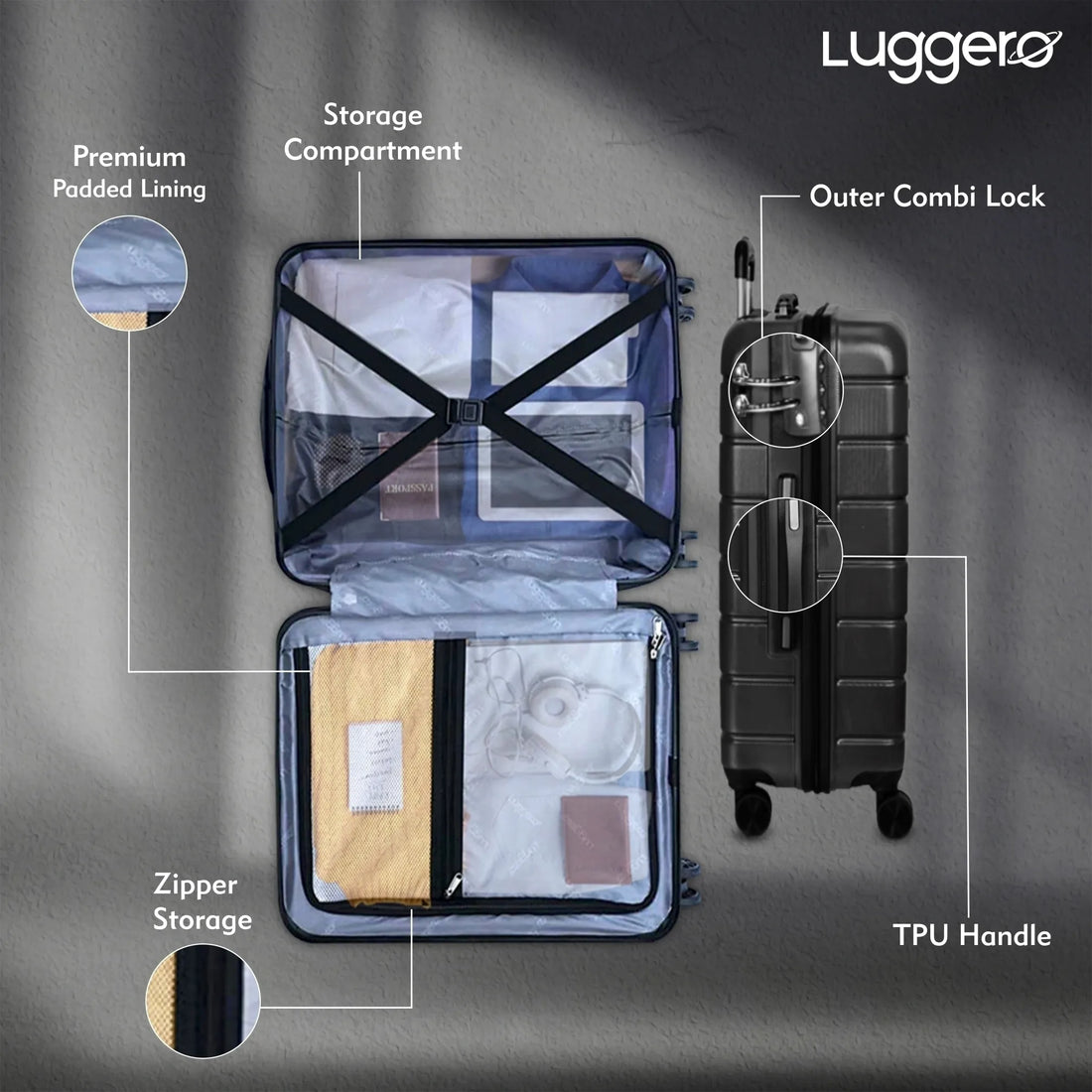 Luggero Eternal Solid Light weight Luggage Dark Grey