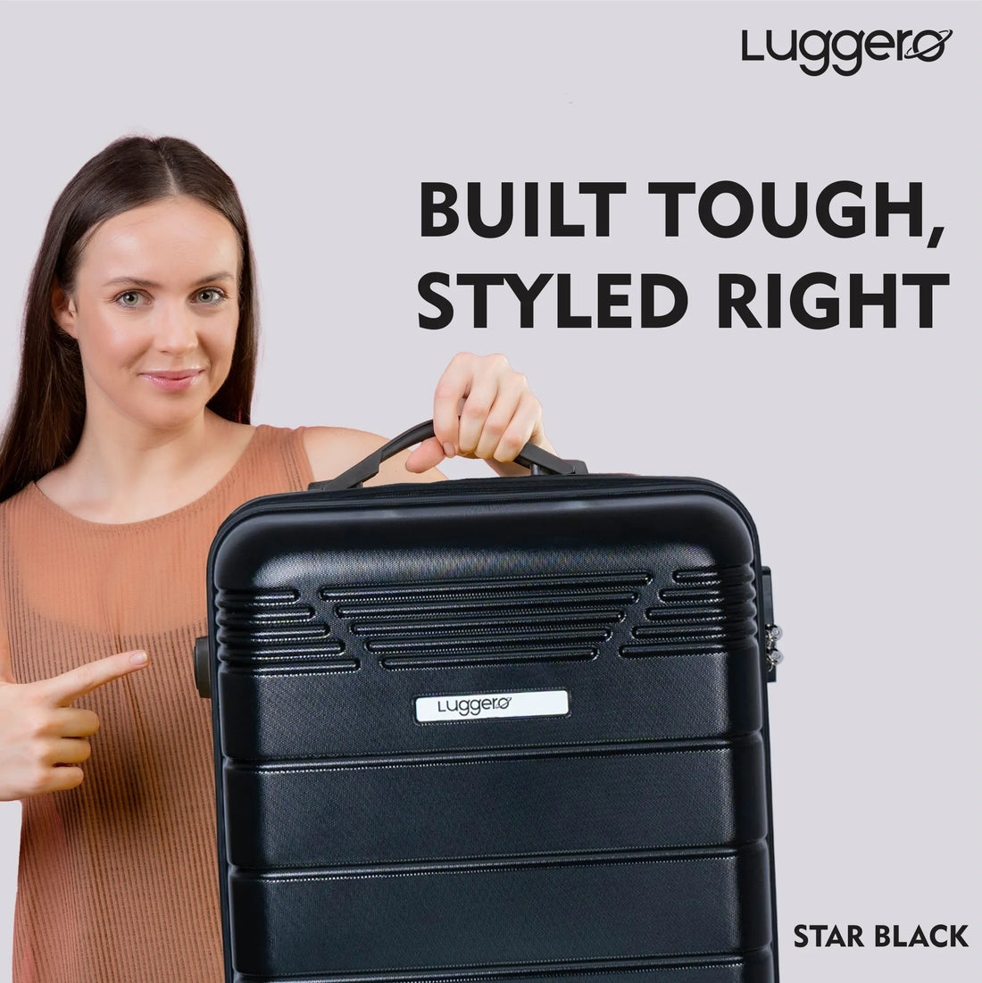 Luggero Star Solid Light weight Luggage Black