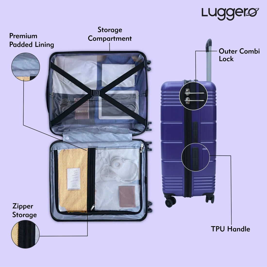 Luggero Star Solid Light weight Luggage Purple