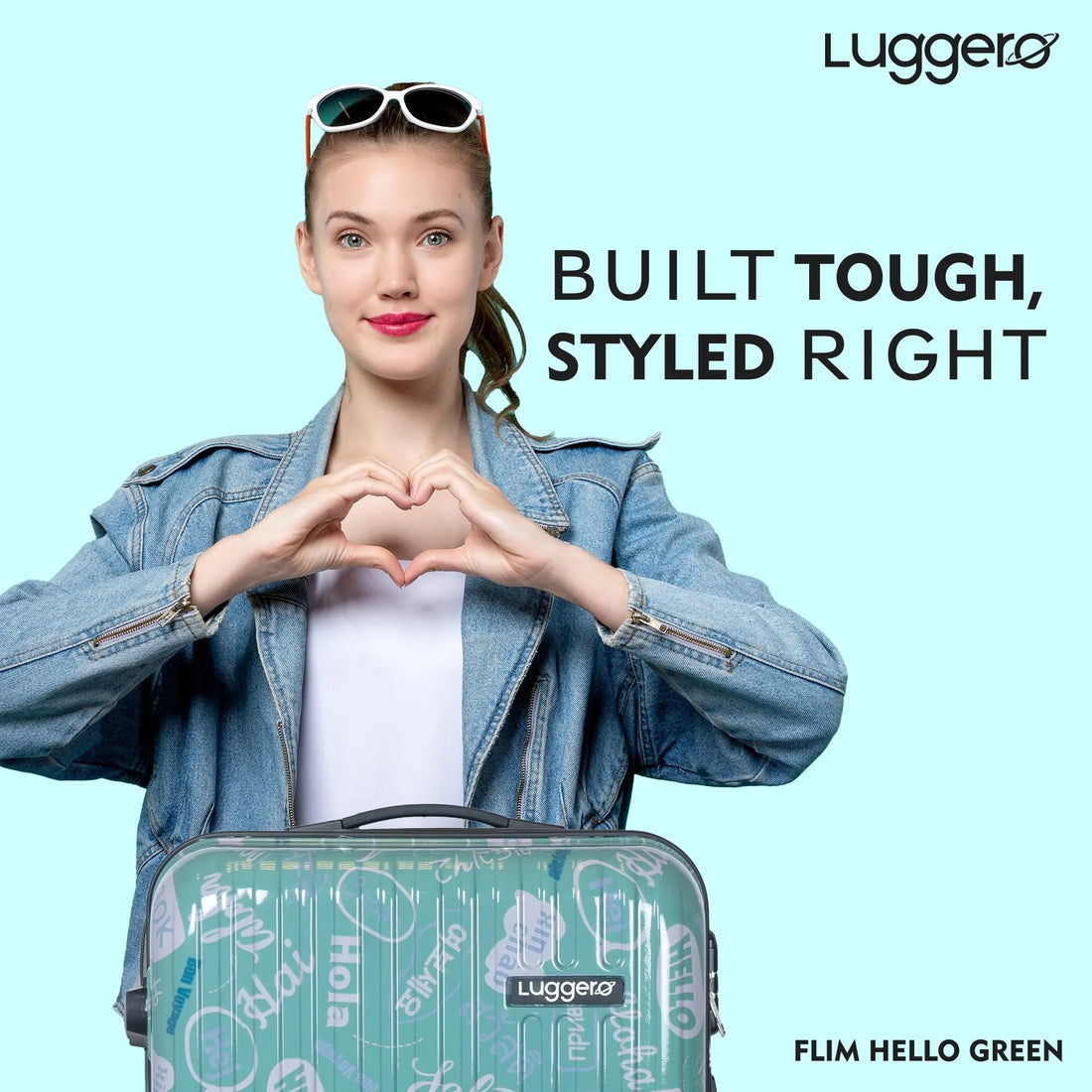 Luggero Film Classic Printed Light weight Luggage HELLO-Green-L+M