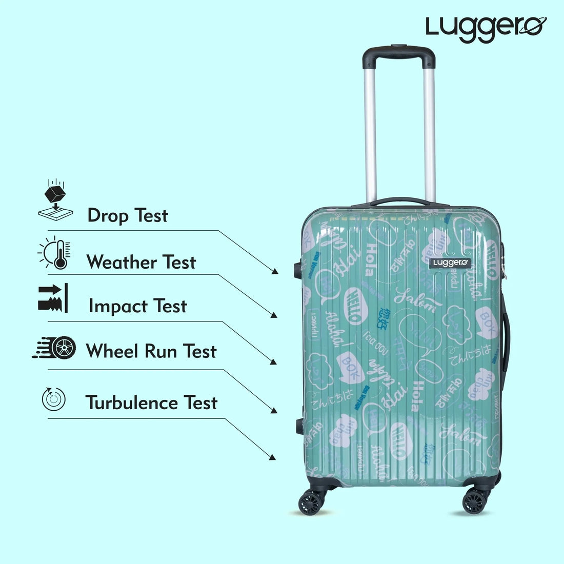 Luggero Film Classic Printed Light weight Luggage HELLO-Green-L+M