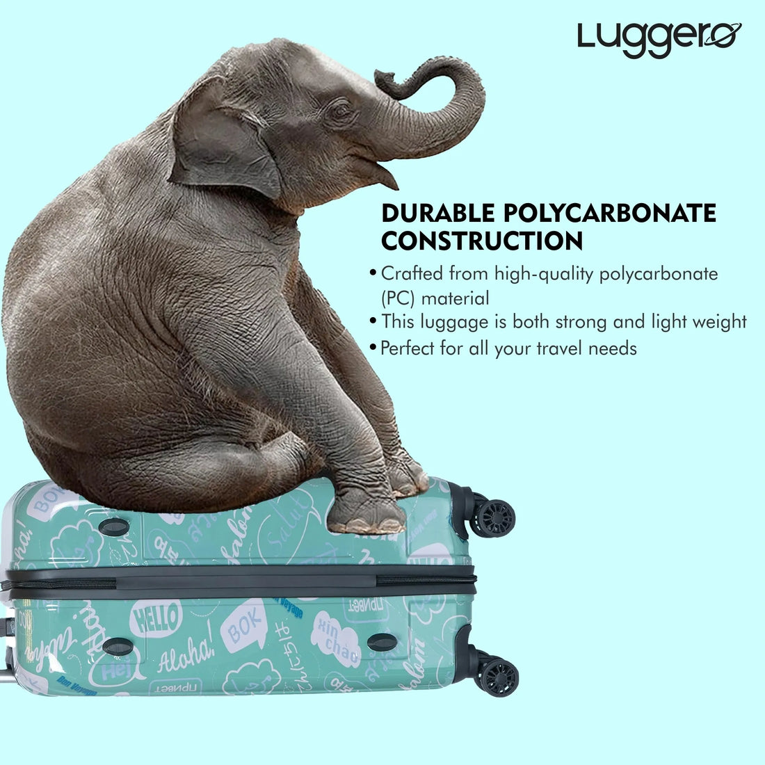 Luggero Film Classic Printed Light weight Luggage HELLO-Green-L+M