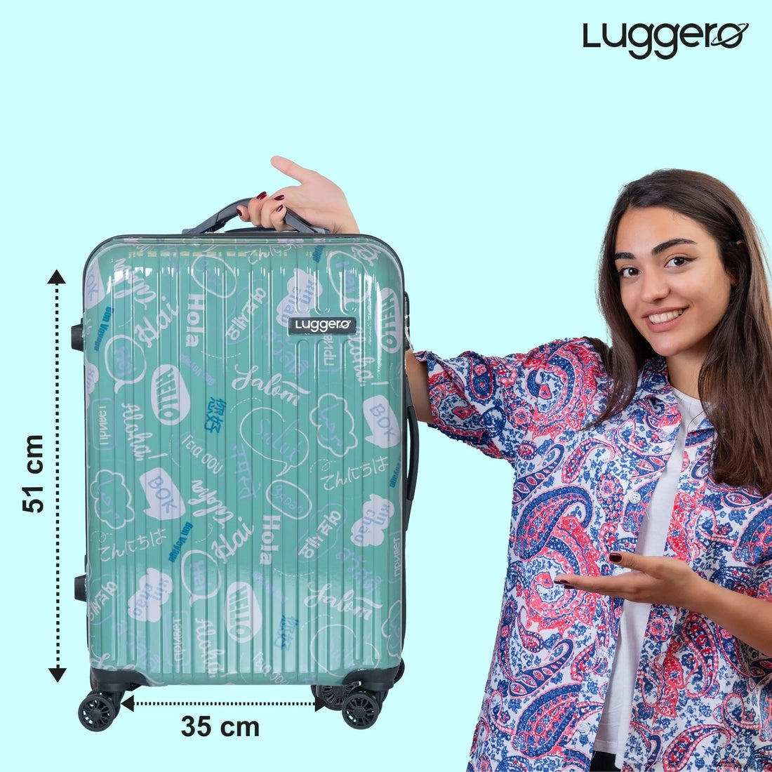 Luggero Film Classic Printed Light weight Luggage HELLO-Green-L+M