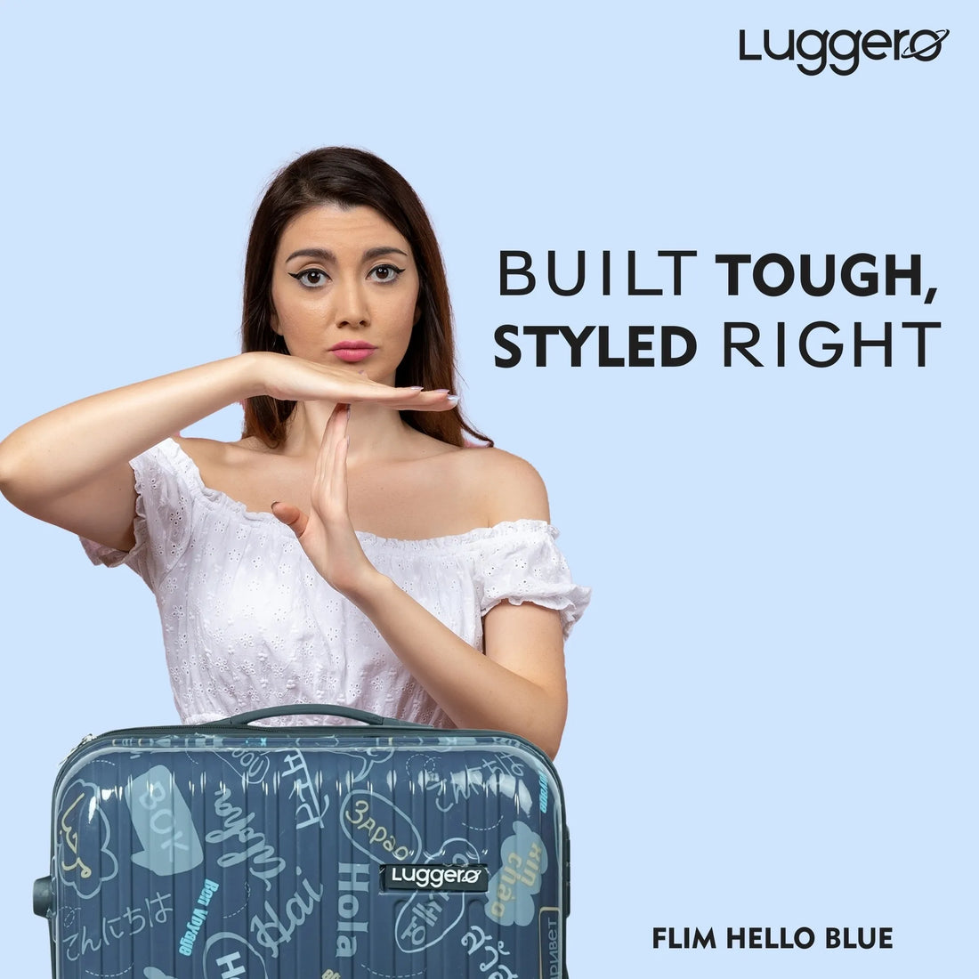 Luggero Film Classic Printed Light weight Luggage HELLO-Blue-L+S