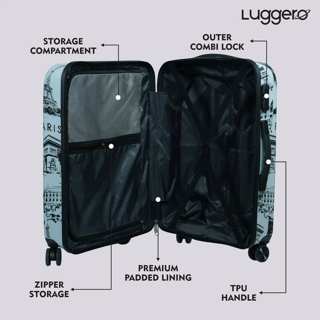 Luggero Film Classic Printed Light weight Luggage Paris