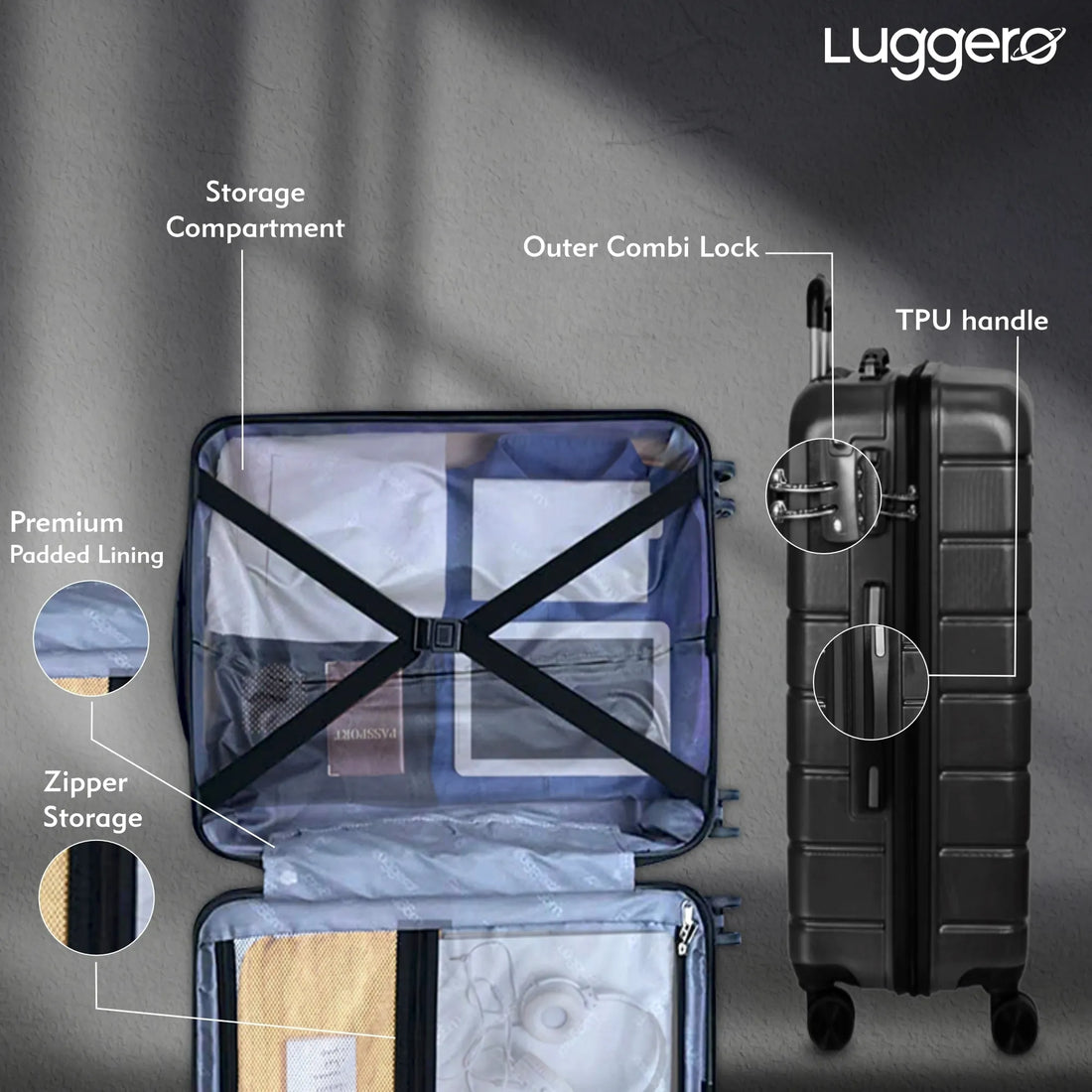 Luggero Eternal Solid Light weight Luggage Dark Grey