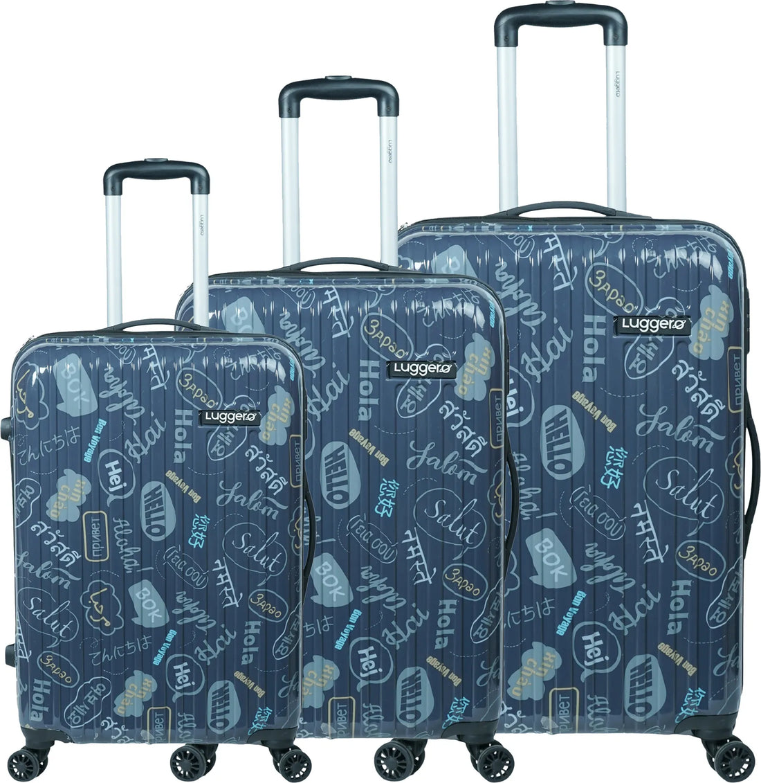 Luggero Film Classic Printed Light weight Luggage HELLO-Blue-L+M+S