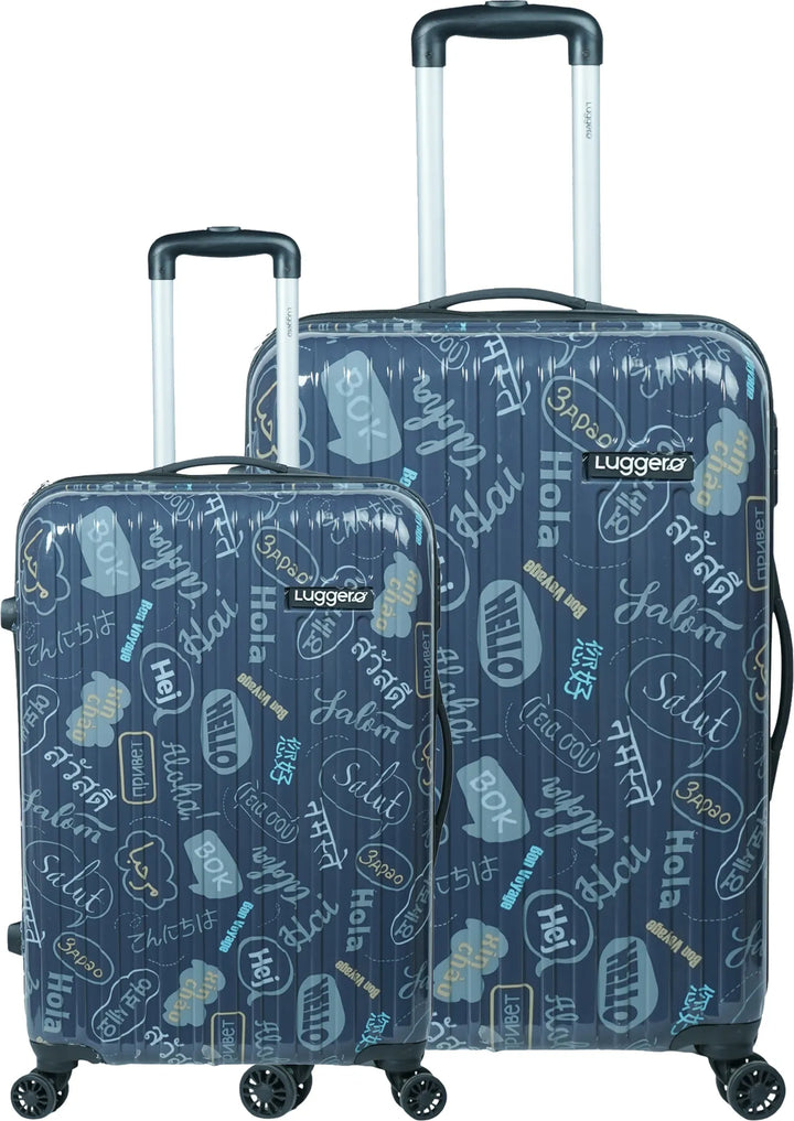 Luggero Film Classic Printed Light weight Luggage HELLO-Blue-L+M