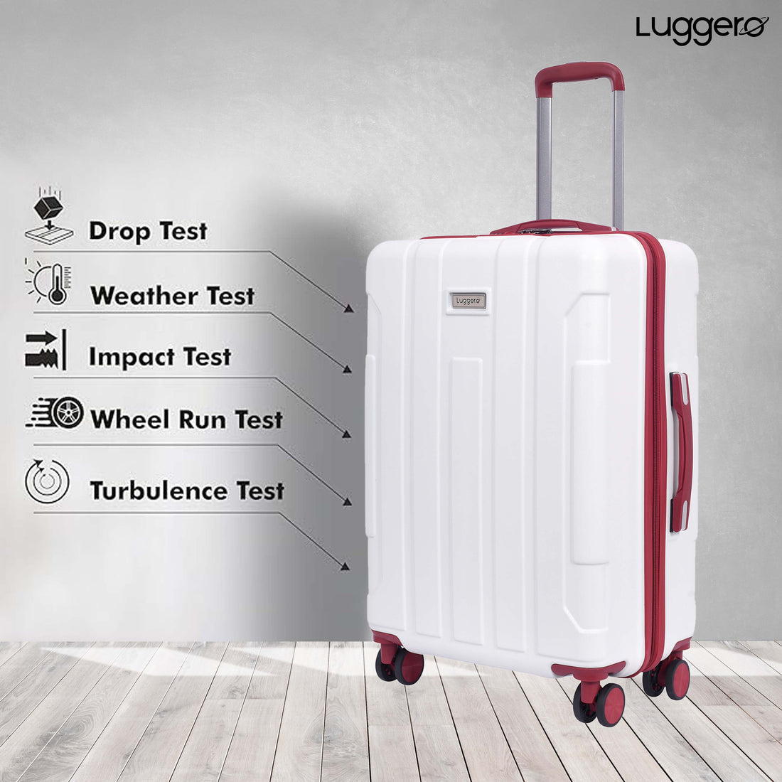 Luggero Candy Solid Light weight Luggage Off White-L+M