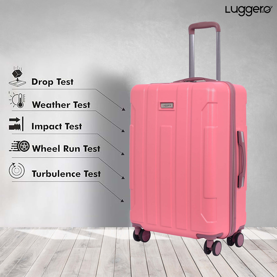 Luggero Candy Solid Light weight Luggage -B-Pink-L+M+S